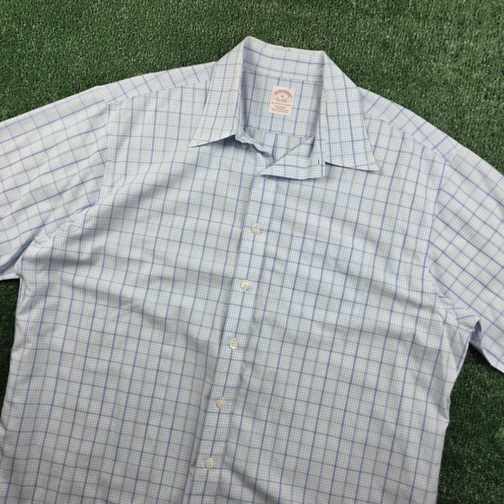 Brooks‎ Brothers Mens XL Blue Plaid Supima Cotton Non-Iron Short Sleeve Shirt